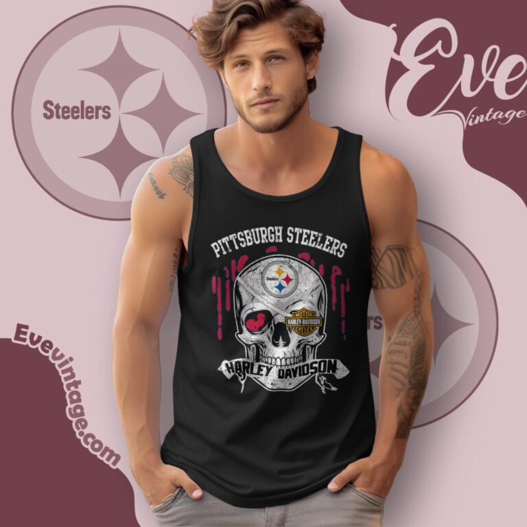 Pittsburgh Steelers Harley Davidson Skull Shirt Tank Top Racerback Pittsburgh Steelers Harley Davidson Skull Shirt Tank Top Racerback