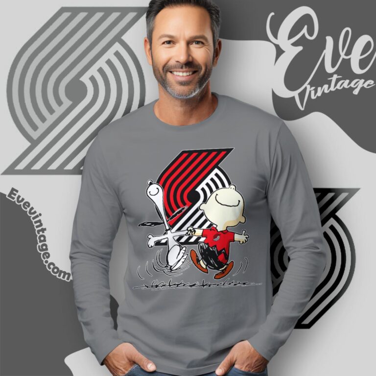 Portland Trail Blazers Charlie Brown Snoopy Happy Dancing Shirt Long Sleeve Tee Portland Trail Blazers Charlie Brown Snoopy Happy Dancing Shirt Long Sleeve Tee