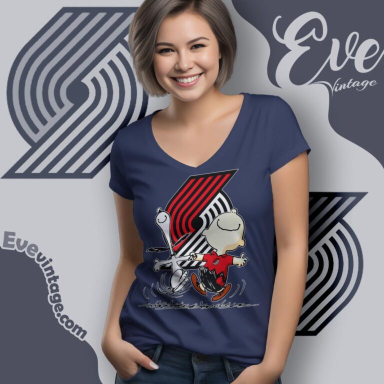 Portland Trail Blazers Charlie Brown Snoopy Happy Dancing Shirt V Neck TShirt Portland Trail Blazers Charlie Brown Snoopy Happy Dancing Shirt V Neck TShirt