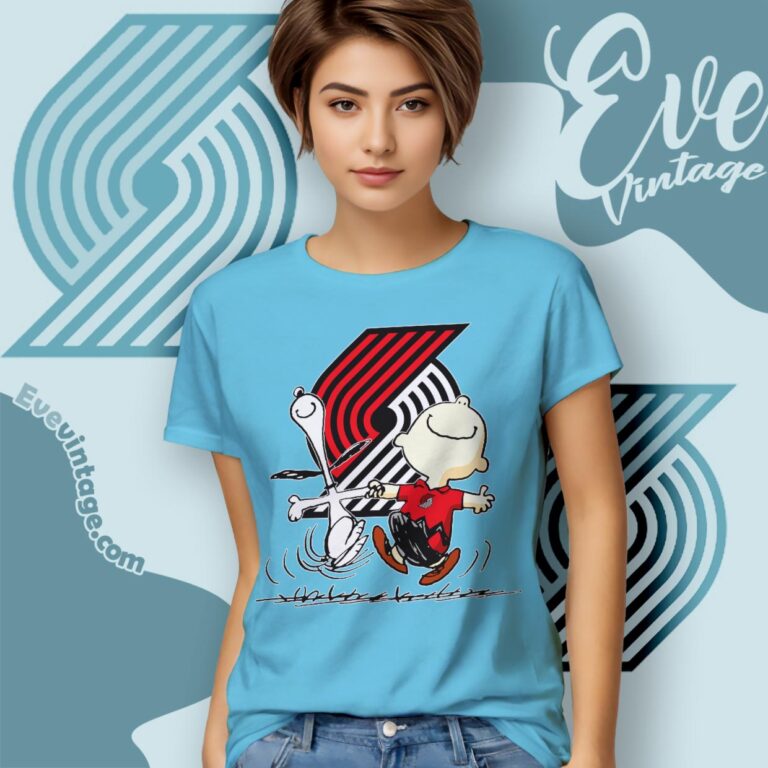 Portland Trail Blazers Charlie Brown Snoopy Happy Dancing Shirt Women T Shirt Portland Trail Blazers Charlie Brown Snoopy Happy Dancing Shirt Women T Shirt