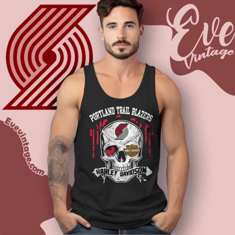 Portland Trail Blazers Harley Davidson Skull Shirt Tank Top Racerback Portland Trail Blazers Harley Davidson Skull Shirt Tank Top Racerback