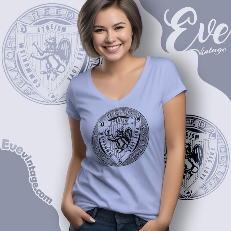 Reed College Seal Shirt Communism Atheism Free Love V Neck TShirt Reed College Seal Shirt Communism Atheism Free Love V Neck TShirt