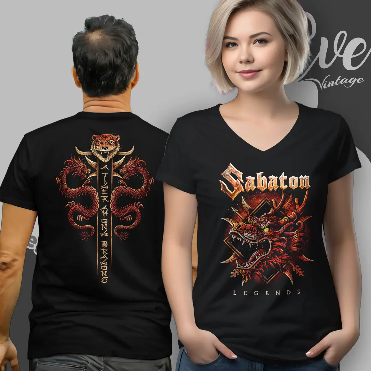 Sabaton A Tiger Among Dragons V Neck TShirt Sabaton A Tiger Among Dragons V Neck TShirt