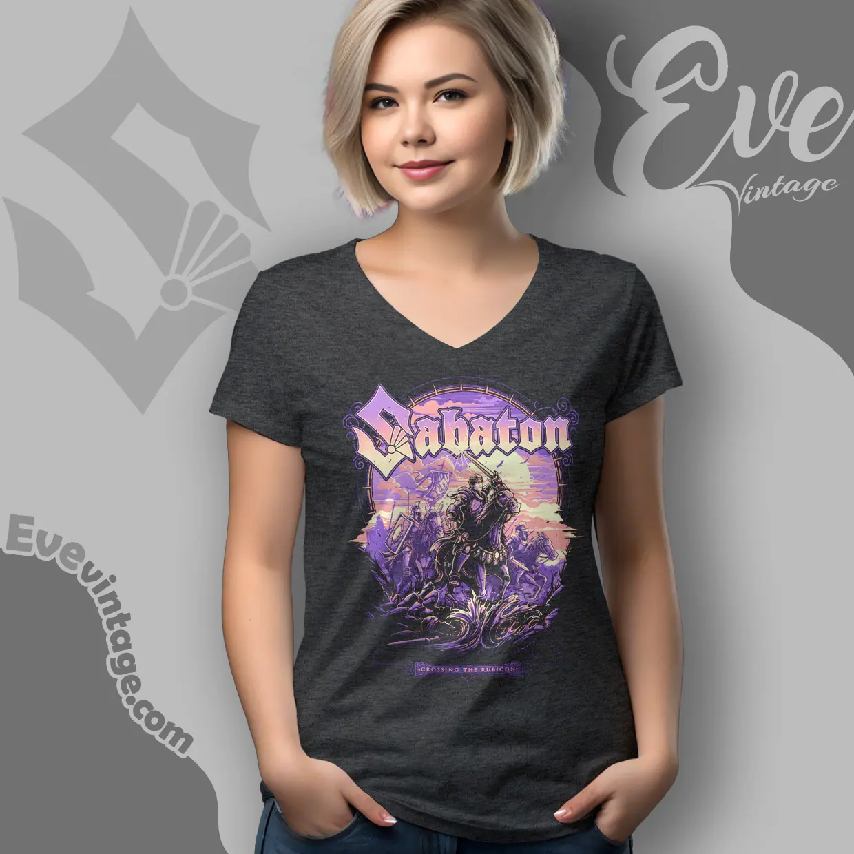 Sabaton Caesars Crossing The Rubcon V Neck TShirt Sabaton Caesars Crossing The Rubcon V Neck TShirt