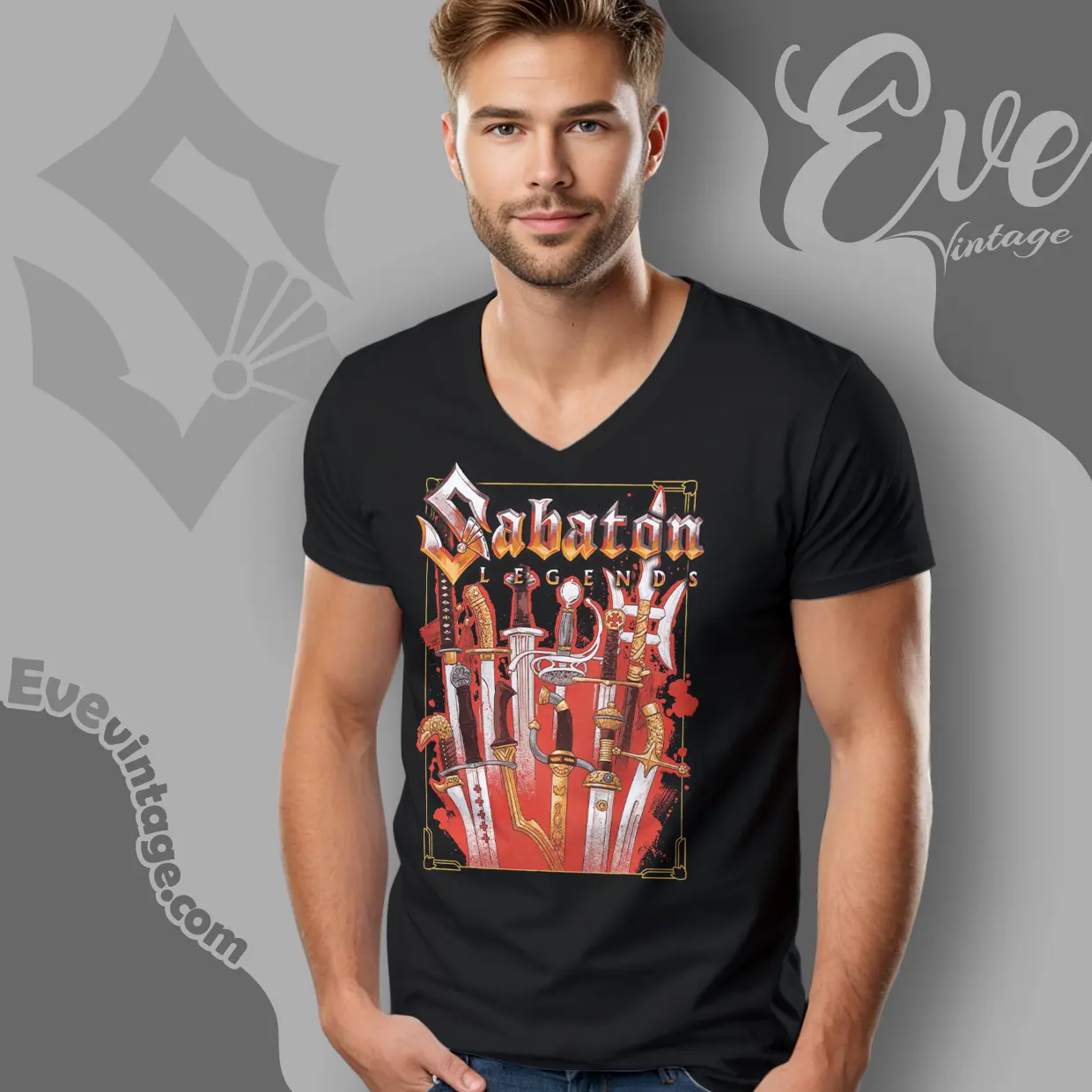 Sabaton The Legendary Swords V Neck TShirt Sabaton The Legendary Swords V Neck TShirt