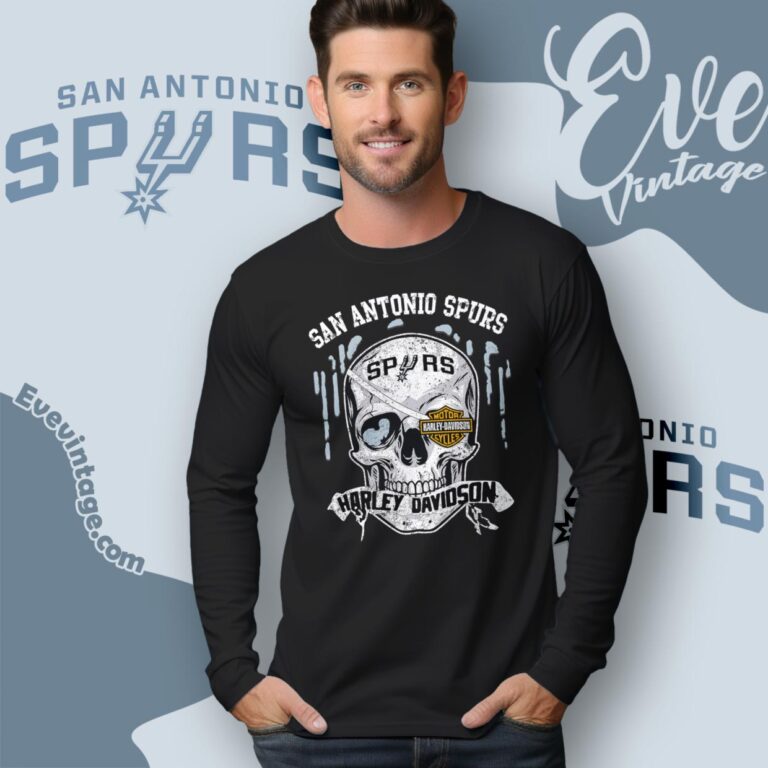 San Antonio Spurs Harley Davidson Skull Shirt Long Sleeve Tee San Antonio Spurs Harley Davidson Skull Shirt Long Sleeve Tee
