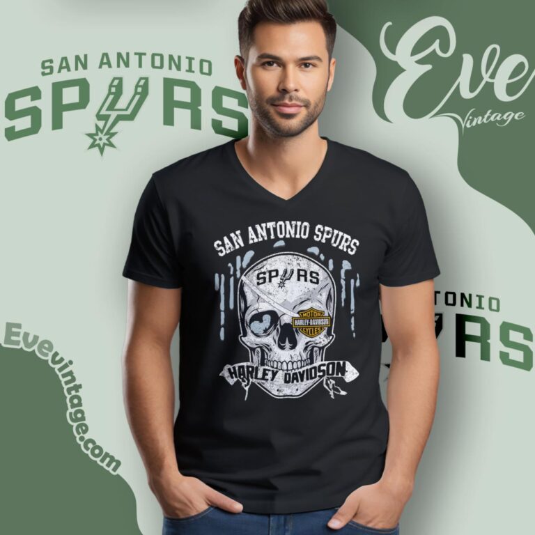 San Antonio Spurs Harley Davidson Skull Shirt V Neck TShirt San Antonio Spurs Harley Davidson Skull Shirt V Neck TShirt