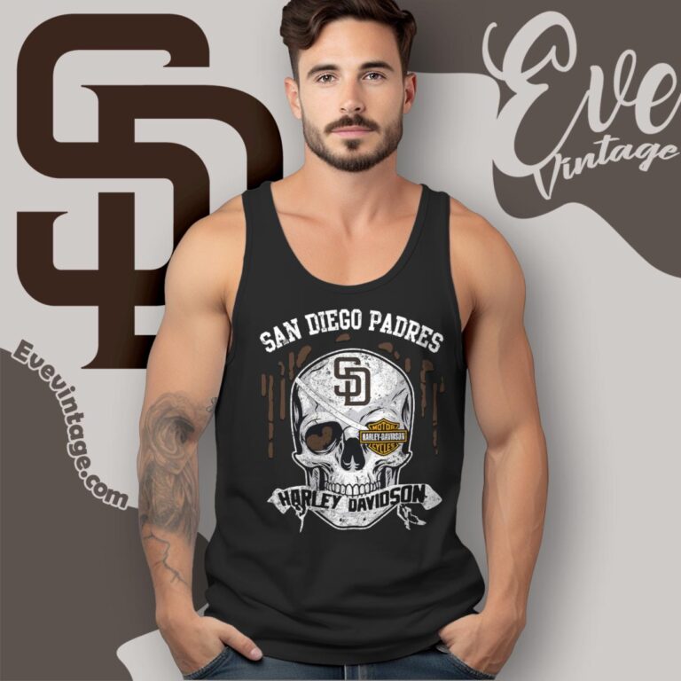 San Diego Padres Harley Davidson Skull Tank Top Racerback San Diego Padres Harley Davidson Skull Tank Top Racerback