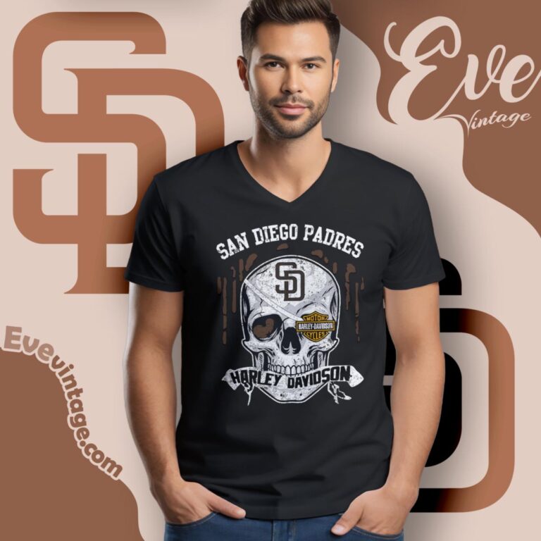 San Diego Padres Harley Davidson Skull V Neck TShirt San Diego Padres Harley Davidson Skull V Neck TShirt
