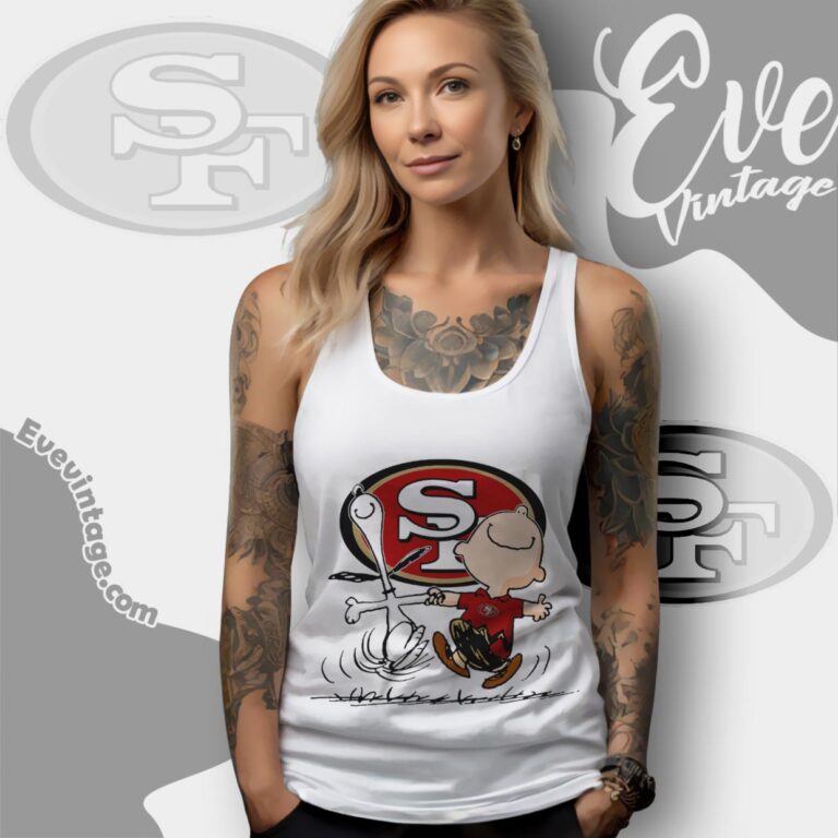 San Francisco 49ers Charlie Brown Snoopy Happy Dancing Shirt Tank Top Racerback San Francisco 49ers Charlie Brown Snoopy Happy Dancing Shirt Tank Top Racerback