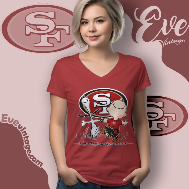 San Francisco 49ers Charlie Brown Snoopy Happy Dancing Shirt V Neck TShirt San Francisco 49ers Charlie Brown Snoopy Happy Dancing Shirt V Neck TShirt