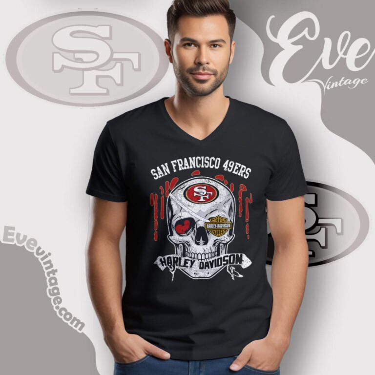 San Francisco 49ers Harley Davidson Skull Shirt V Neck TShirt San Francisco 49ers Harley Davidson Skull Shirt V Neck TShirt