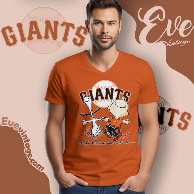 San Francisco Giants Charlie Brown Snoopy Happy Dancing Shirt V Neck TShirt San Francisco Giants Charlie Brown Snoopy Happy Dancing Shirt V Neck TShirt