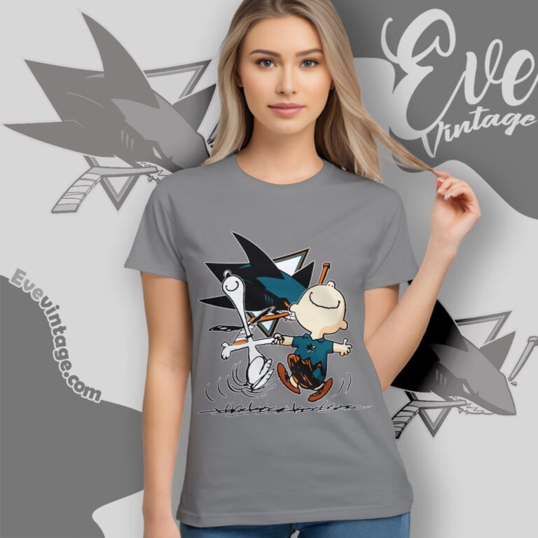 San Jose Sharks Charlie Brown Snoopy Happy Dancing Shirt Women T Shirt San Jose Sharks Charlie Brown Snoopy Happy Dancing Shirt Women T Shirt