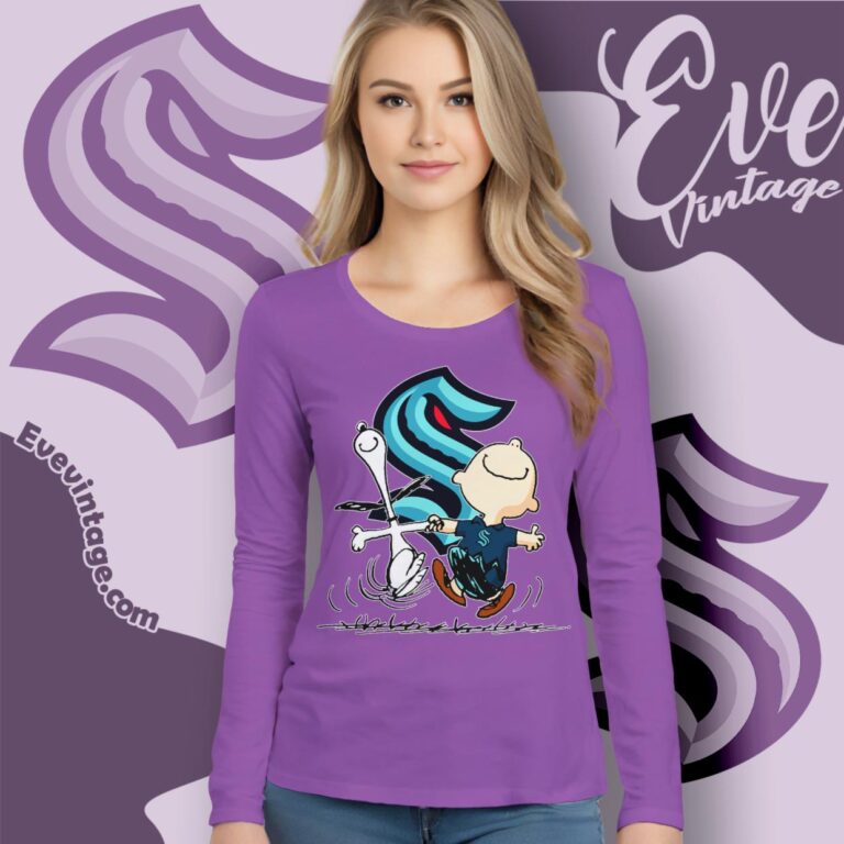 Seattle Kraken Charlie Brown Snoopy Happy Dancing Shirt Long Sleeve Tee Seattle Kraken Charlie Brown Snoopy Happy Dancing Shirt Long Sleeve Tee