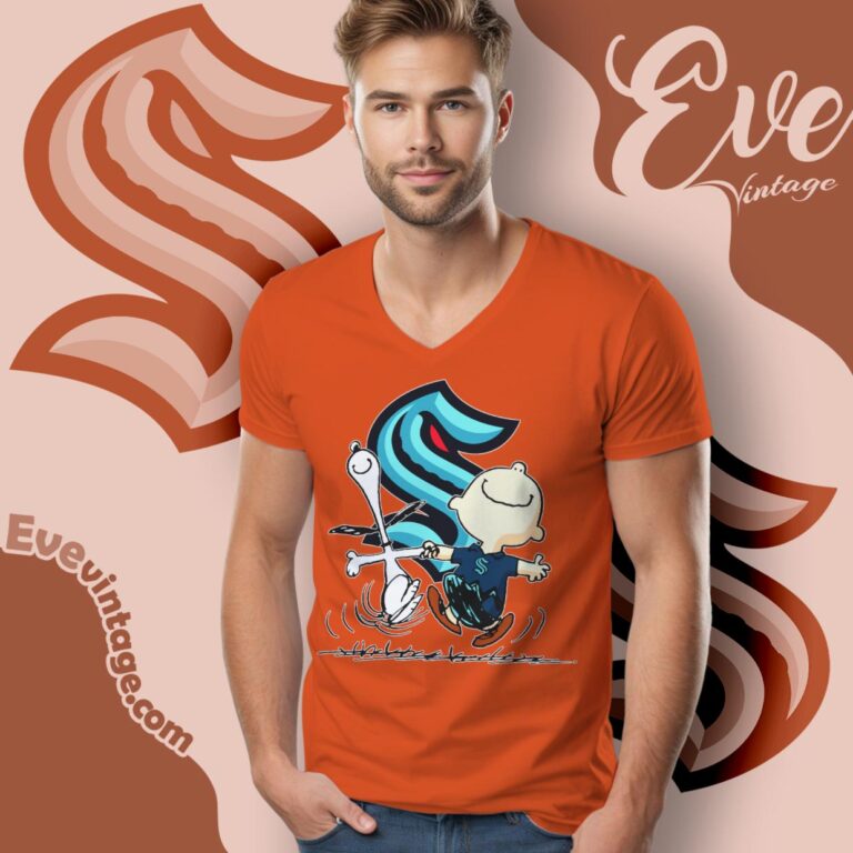 Seattle Kraken Charlie Brown Snoopy Happy Dancing Shirt V Neck TShirt Seattle Kraken Charlie Brown Snoopy Happy Dancing Shirt V Neck TShirt