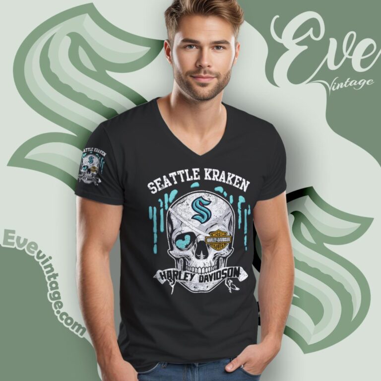 Seattle Kraken Harley Davidson Skull Shirt V Neck TShirt Seattle Kraken Harley Davidson Skull Shirt V Neck TShirt
