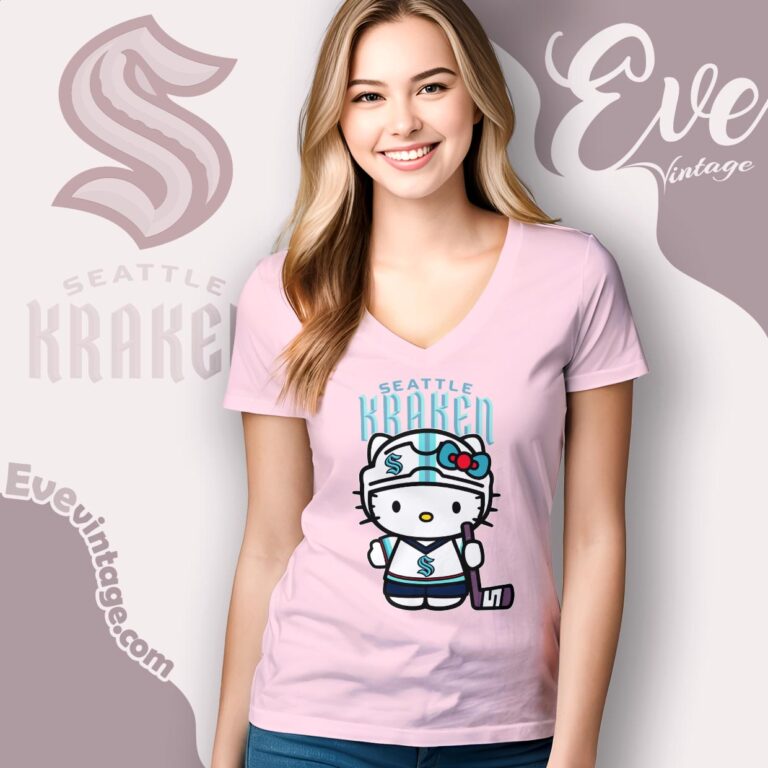 Seattle Kraken Hello Kitty Shirts V neck tee Seattle Kraken Hello Kitty Shirts V neck tee