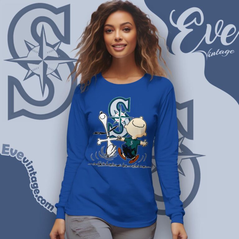 Seattle Mariners Charlie Brown Snoopy Happy Dancing Shirt Long Sleeve Tee Seattle Mariners Charlie Brown Snoopy Happy Dancing Shirt Long Sleeve Tee