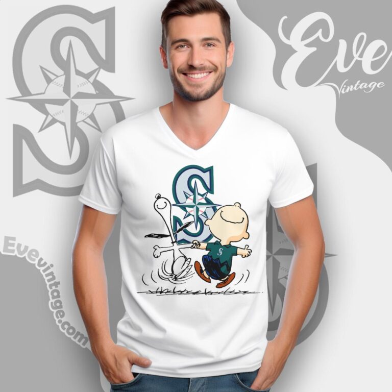 Seattle Mariners Charlie Brown Snoopy Happy Dancing Shirt V Neck TShirt Seattle Mariners Charlie Brown Snoopy Happy Dancing Shirt V Neck TShirt
