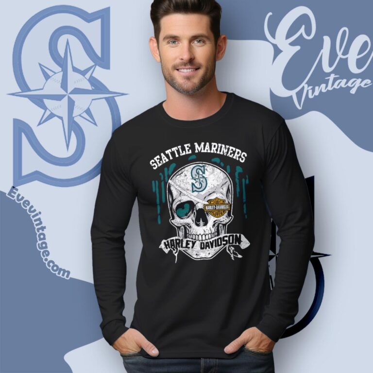 Seattle Mariners Harley Davidson Skull Long Sleeve Tee Seattle Mariners Harley Davidson Skull Long Sleeve Tee
