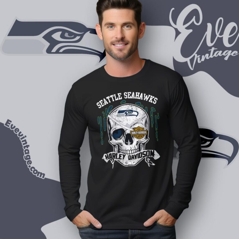 Seattle Seahawks Harley Davidson Skull Shirt Long Sleeve Tee Seattle Seahawks Harley Davidson Skull Shirt Long Sleeve Tee