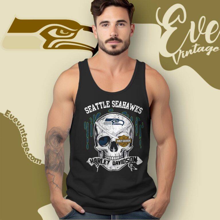 Seattle Seahawks Harley Davidson Skull Shirt Tank Top Racerback Seattle Seahawks Harley Davidson Skull Shirt Tank Top Racerback