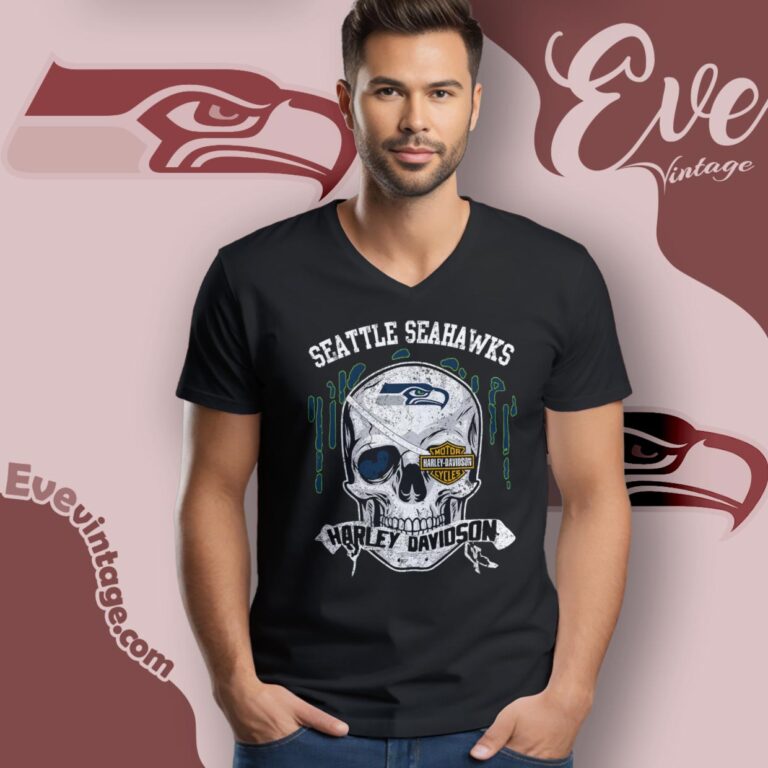 Seattle Seahawks Harley Davidson Skull Shirt V Neck TShirt Seattle Seahawks Harley Davidson Skull Shirt V Neck TShirt