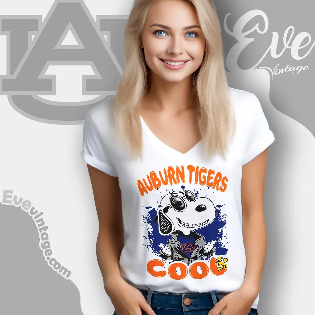 Snoopy Auburn Tigers Cool V Neck TShirt Snoopy Auburn Tigers Cool V Neck TShirt