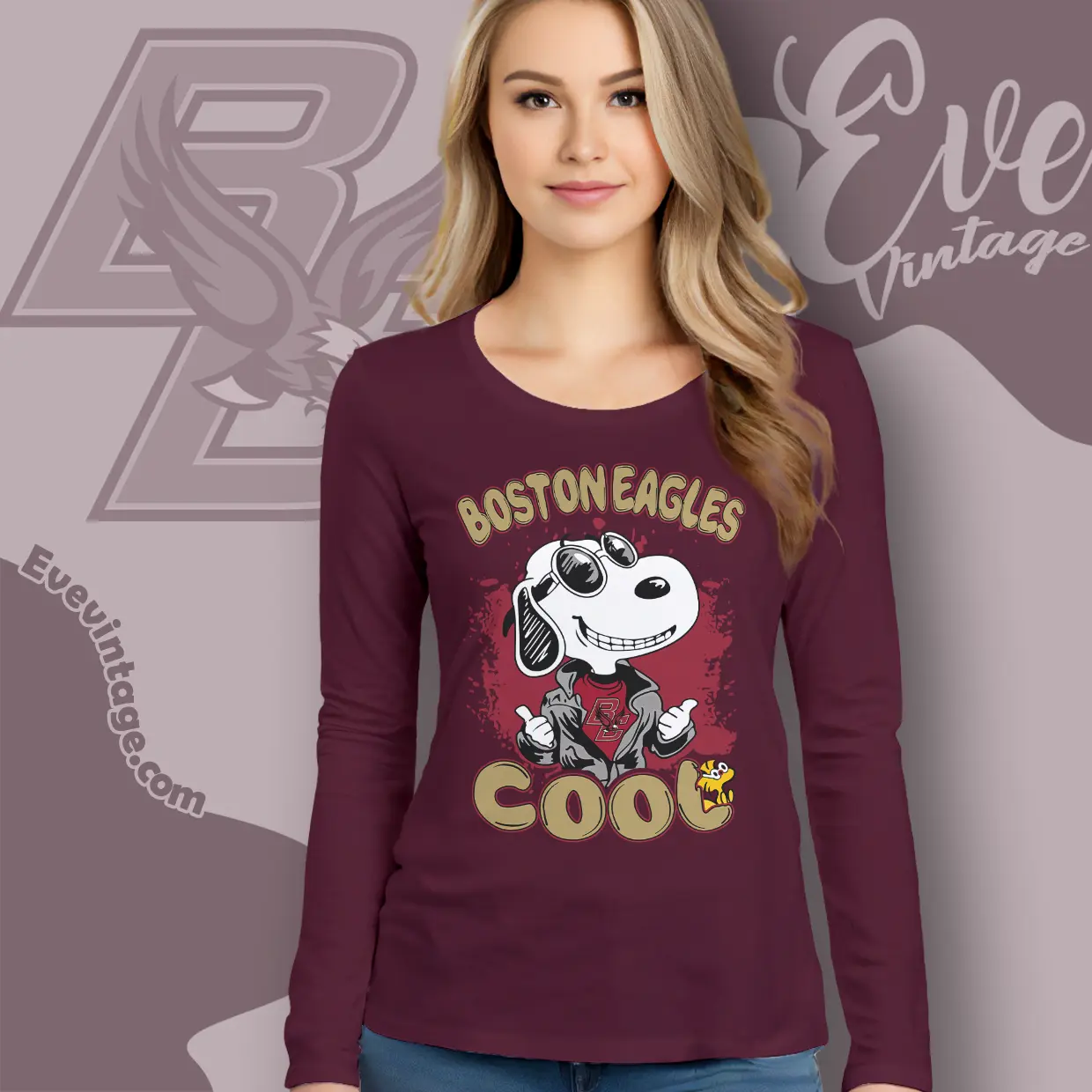 Snoopy Boston College Eagles Cool Long Sleeve Tee Snoopy Boston College Eagles Cool Long Sleeve Tee