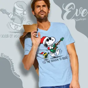 Snoopy Christmas Tis The Season To Rock Vintage V Neck TShirt