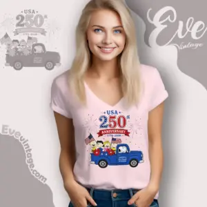 Snoopy Driving Truck 250th Anniversary V Neck TShirt
