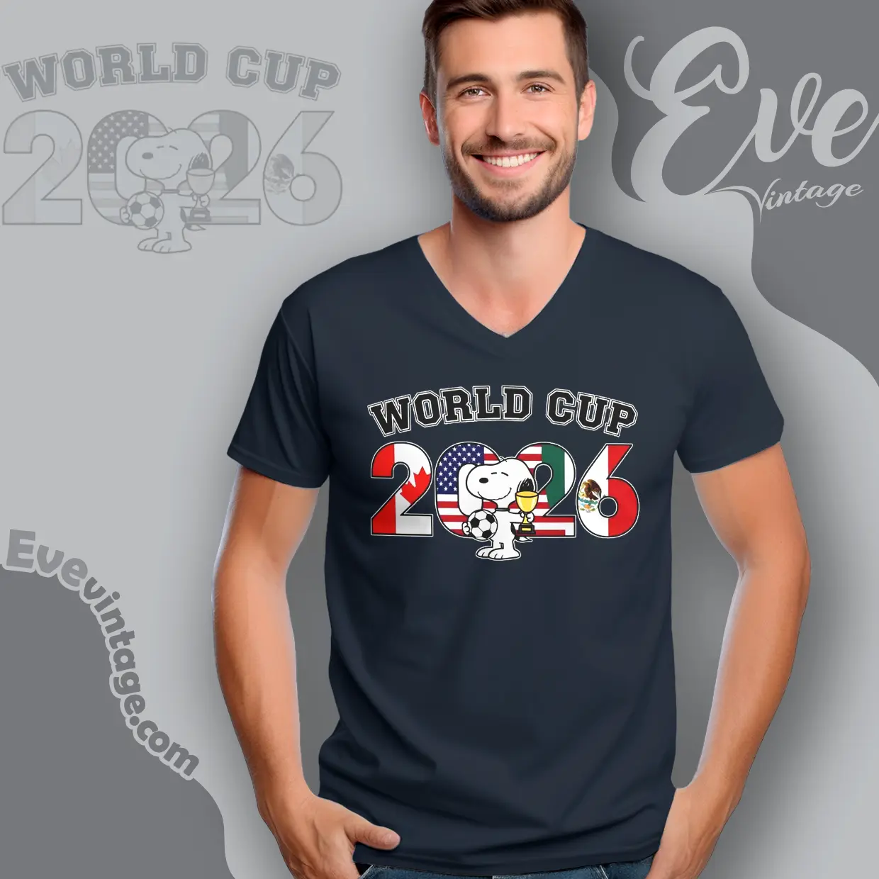 Snoopy Football World Cup 2026 Trophy V Neck TShirt Snoopy Football World Cup 2026 Trophy V Neck TShirt