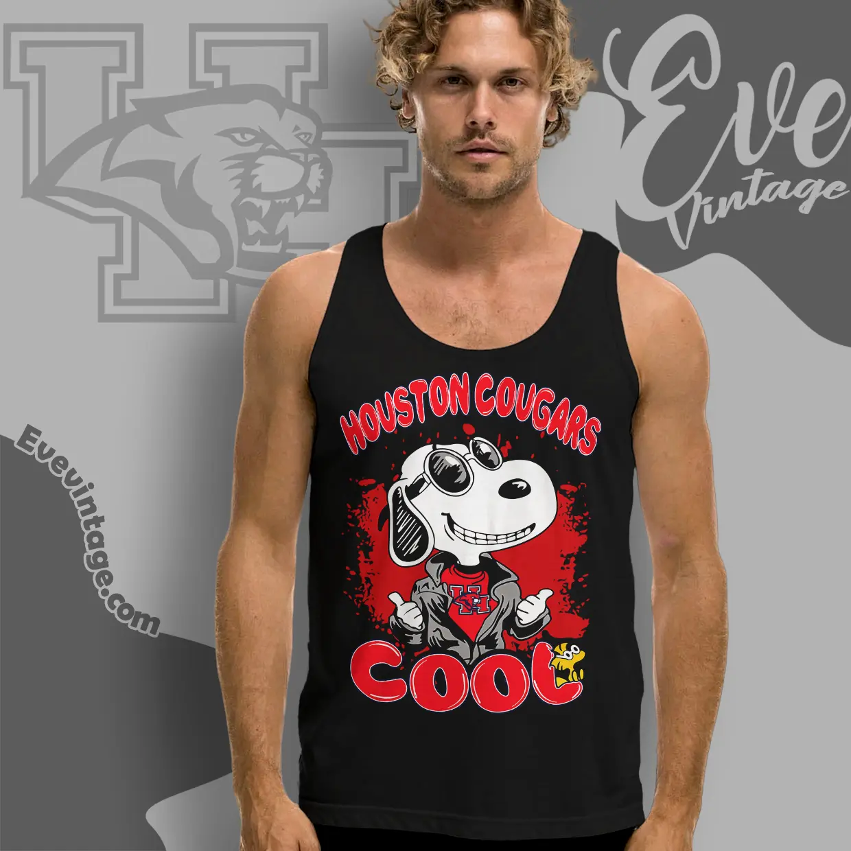 Snoopy Houston Cougars Cool Tank Top Racerback Snoopy Houston Cougars Cool Tank Top Racerback