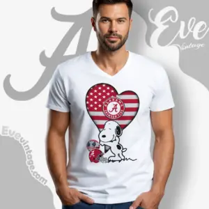 Snoopy Hugs Alabama Crimson Tide Heart V Neck TShirt