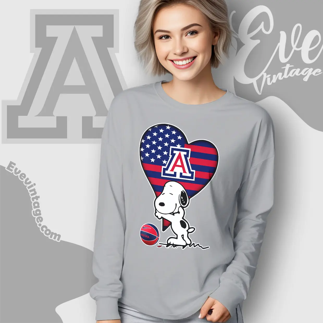 Snoopy Hugs Arizona Wildcats Heart Long Sleeve Tee Snoopy Hugs Arizona Wildcats Heart Long Sleeve Tee