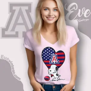 Snoopy Hugs Arizona Wildcats Heart V Neck TShirt