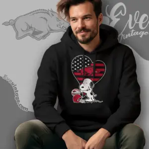 Snoopy Hugs Arkansas Razorbacks Heart Hoodie