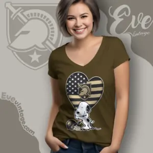Snoopy Hugs Army Black Knights Heart Shirt V Neck TShirt