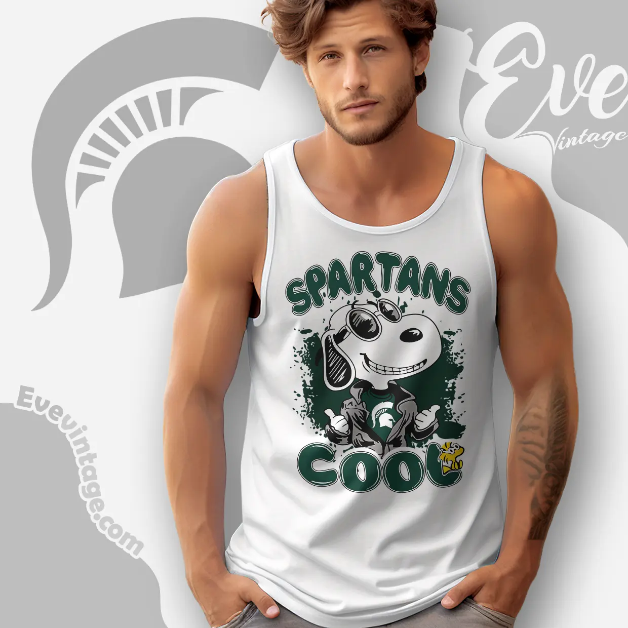 Snoopy Michigan State Spartans Cool Tank Top Racerback Snoopy Michigan State Spartans Cool Tank Top Racerback