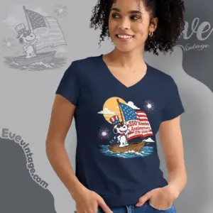 Snoopy Sailing Boat America 250th Anniversary V Neck TShirt
