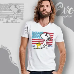 Snoopy Woodstock 250th Anniversary Usa Flag V Neck TShirt