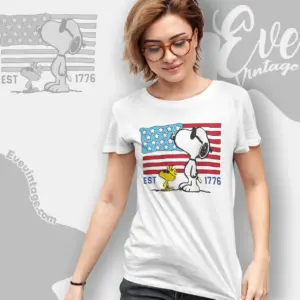 Snoopy Woodstock 250th Anniversary Usa Flag Women T shirt