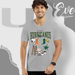 Snoopy Woodstock Miami Hurricanes Wall Paint Shirt V Neck TShirt
