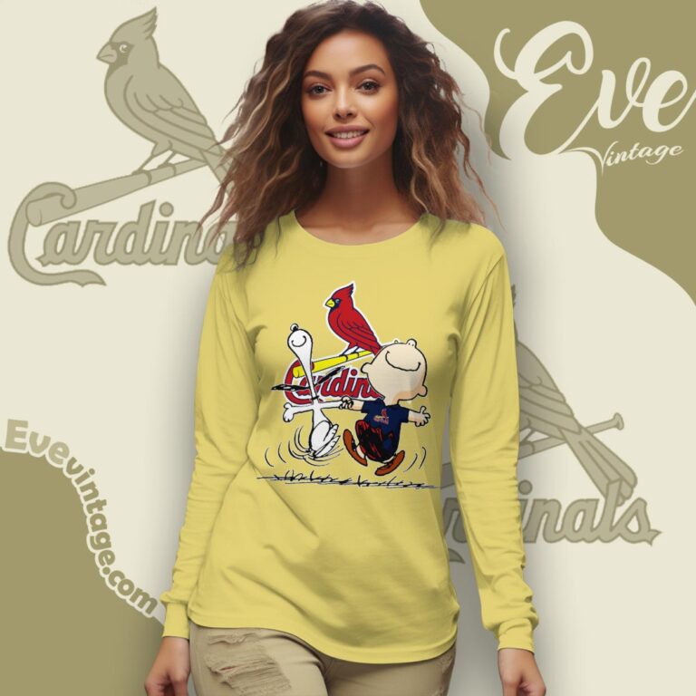 St Louis Cardinals Charlie Brown Snoopy Happy Dancing Shirt Long Sleeve Tee St Louis Cardinals Charlie Brown Snoopy Happy Dancing Shirt Long Sleeve Tee