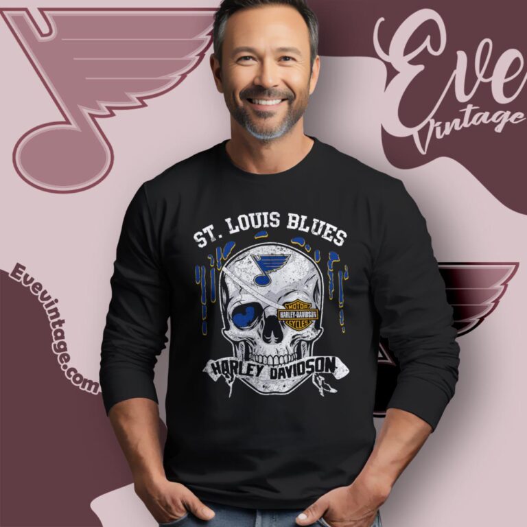 St Louis Blues Harley Davidson Skull Shirt Long Sleeve Tee St Louis Blues Harley Davidson Skull Shirt Long Sleeve Tee