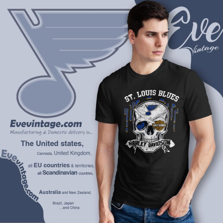 St Louis Blues Harley Davidson Skull Shirt T Shirt St Louis Blues Harley Davidson Skull Shirt T Shirt