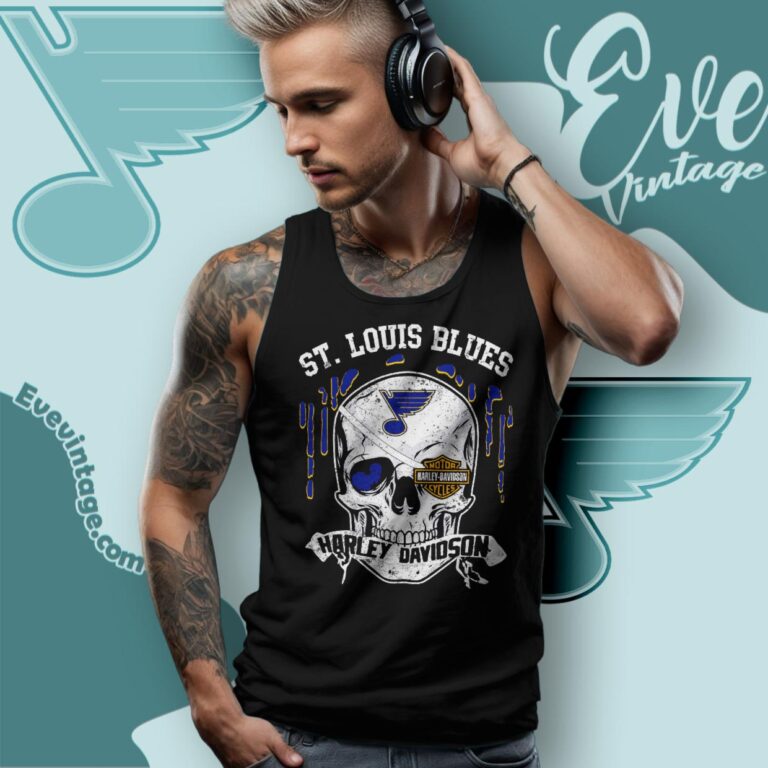 St Louis Blues Harley Davidson Skull Shirt Tank Top Racerback St Louis Blues Harley Davidson Skull Shirt Tank Top Racerback