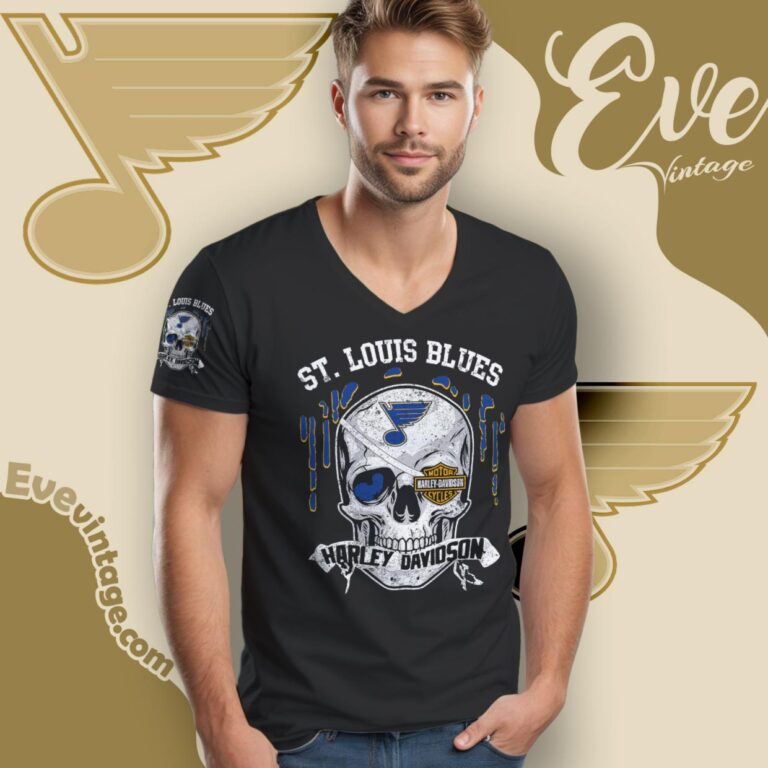 St Louis Blues Harley Davidson Skull Shirt V Neck TShirt St Louis Blues Harley Davidson Skull Shirt V Neck TShirt
