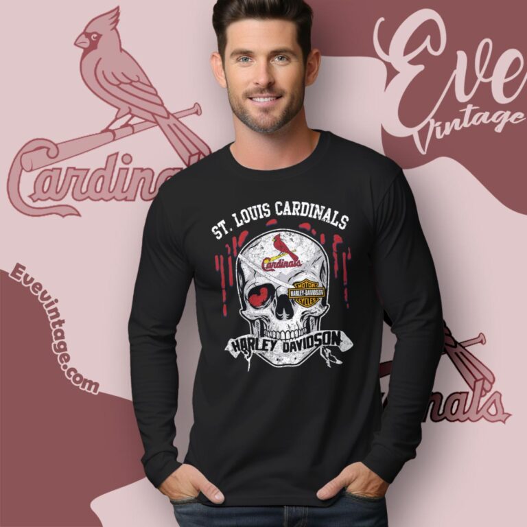 St Louis Cardinals Harley Davidson Skull Long Sleeve Tee St Louis Cardinals Harley Davidson Skull Long Sleeve Tee